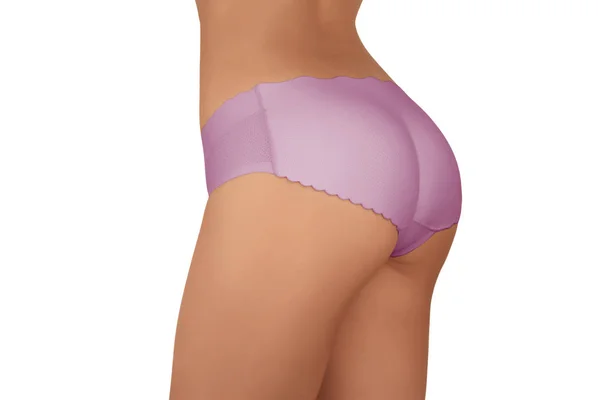 Beautiful Slim Sexy Woman Pink Panties Young Body Isolated White — Stock Photo, Image