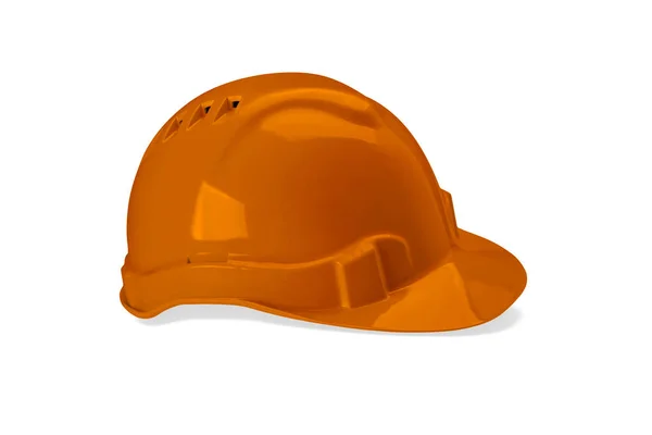 白い背景に分離されたプラスチック製のオレンジ色の安全ヘルメット 安全装置のコンセプト 労働者と産業のテーマ — ストック写真