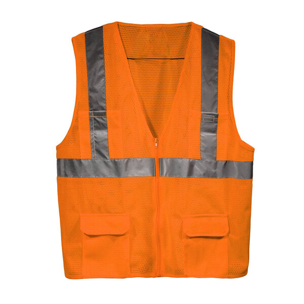 Orange safety vest isolated on white background viewed at the front