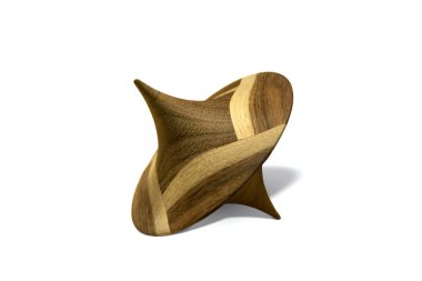 Tahta üst, iplik izole beyaz arka plan üzerinde. Ahşaptan yapılmış gyroscopet iplik