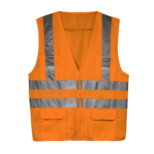 Orange safety vest isolated on white background viewed at the front
