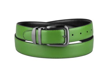 Beyaz arka plan üzerinde izole koyu keçeleşmiş metal toka ile moda erkekler yeşil deri emniyet kemerlerinizi bağlayın