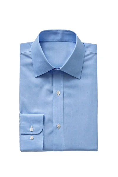 Camisa Homens Azul Liso Elegante Isolado Fundo Branco — Fotografia de Stock