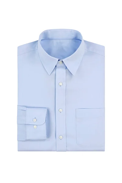 Camisa Homens Azul Liso Elegante Isolado Fundo Branco — Fotografia de Stock