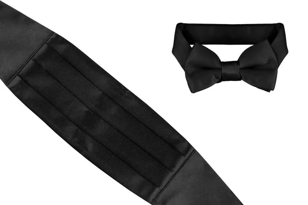 Tuxedo Black Cheater Bow Tie Cummerbund Isolated White Background — Stock Photo, Image