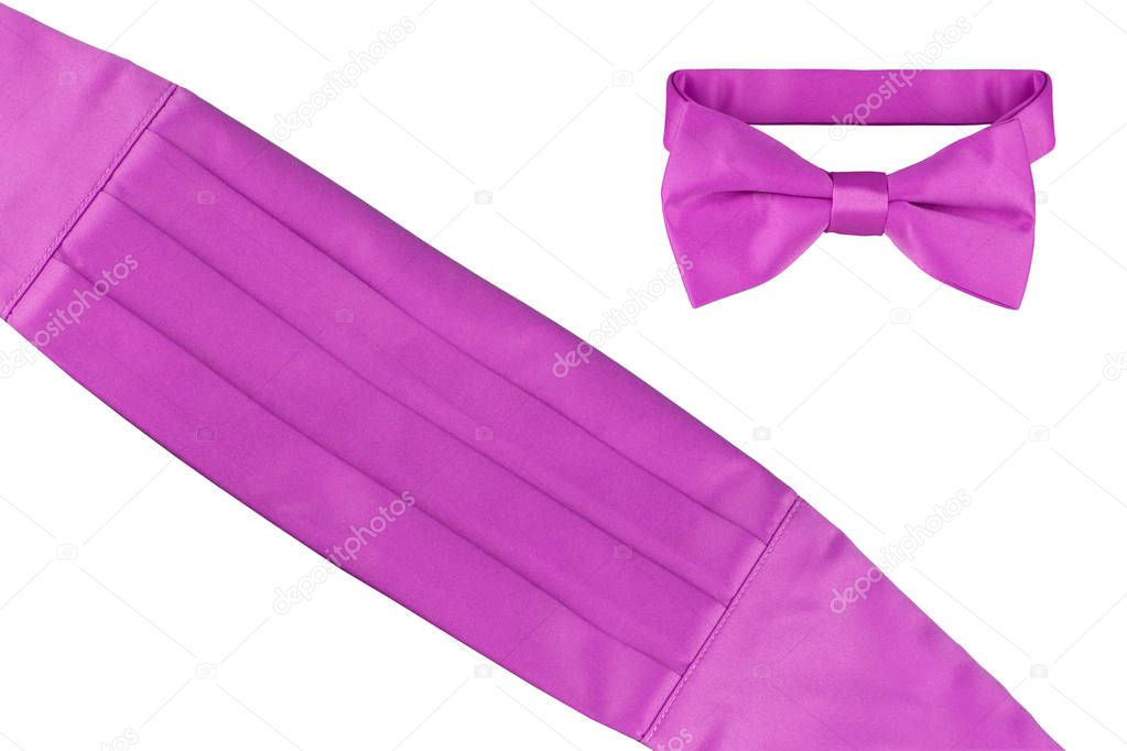 Tuxedo hot pink cheater bow tie and cummerbund isolated on white background