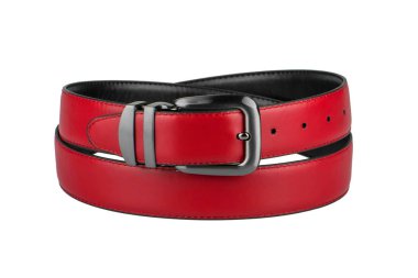 Beyaz arka plan üzerinde izole koyu keçeleşmiş metal toka ile moda erkekler kırmızı deri emniyet kemerlerinizi bağlayın