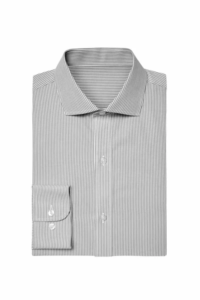 Moda Cinza Pinstriped Mens Camisa Isolada Fundo Branco — Fotografia de Stock