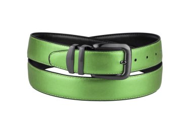 Beyaz arka plan üzerinde izole koyu mat metal toka ile şık erkek nacreous yeşil deri kemer