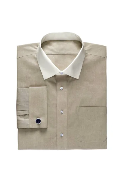 Camicia Uomo Alla Moda Semplice Beige Con Colletto Bianco Costoso — Foto Stock