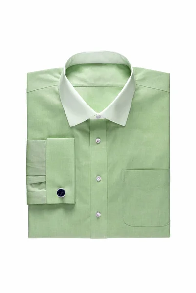 Camisa Dos Homens Verdes Lisos Moda Com Gola Branca Abotoaduras — Fotografia de Stock