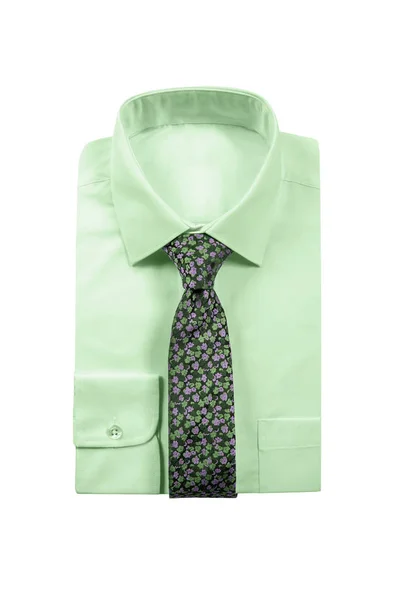 Модна Звичайна Ятна Зелена Чоловіча Сорочка Краваткою Ізольована Білому Тлі — стокове фото