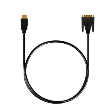 Siyah bir DVI HDMI bilgisayar monitörü dönüştürme kablosu altın ipuçları ve beyaz bir arka plan üzerinde izole bağlayan pimleri
