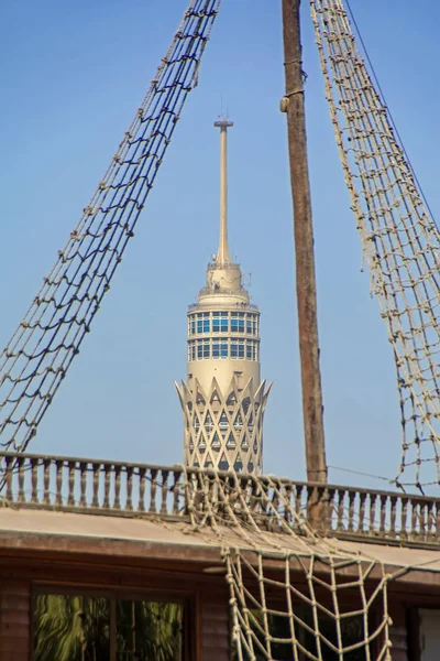 Daylight Shot Cairo Tower Egypt Mast Vintage Wooden Ship Blurred — Stock Photo, Image