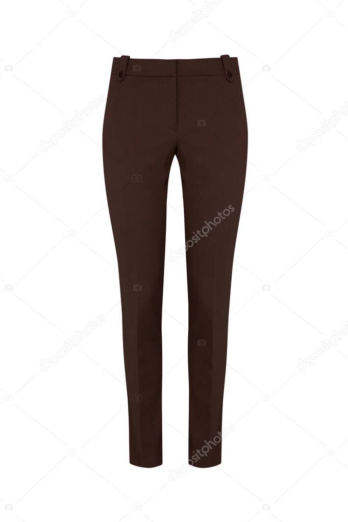 Stylish brown womens narrow leg pants isolated on white background