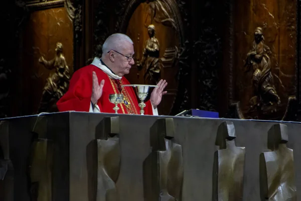 Paris Frankreich November 2018 Älterer Priester Roter Soutane Während Der — Stockfoto