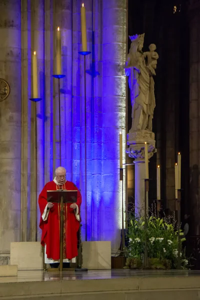 Paris Frankrijk November 2018 Ouderen Priester Rode Soutane Tijdens Ceremonie — Stockfoto