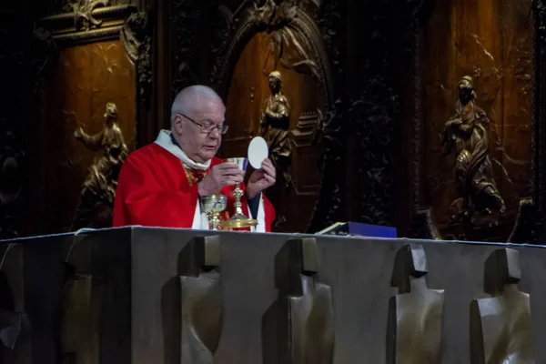 Paris Frankreich November 2018 Älterer Priester Roter Soutane Während Der — Stockfoto