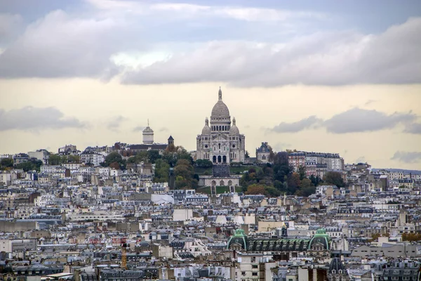 Bela Vista Paris Notre Dame Basílica Sagrado Coração Sob Pôr — Fotografia de Stock