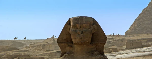 Сфінкс Піраміди Kefren Проти Синього Неба Каїрі Єгипет Чином Бедуїнів — стокове фото
