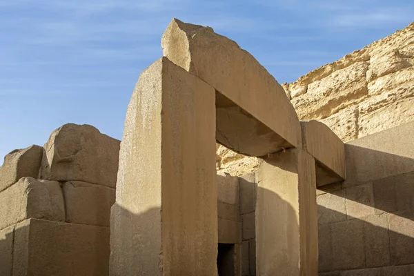 Buildings and columns of ancient Egyptian megaliths. Ancient ruins of Egyptian buildings near the Great Sphinx of Giza