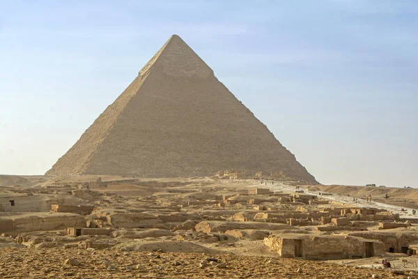 Gran Pirámide Khafre Meseta Giza Con Edificios Antiguos Primer Plano — Foto de Stock