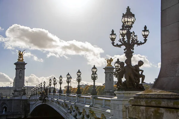 Puente Alejandro Iii Sobre Río Sena París Francia Vista Panorámica —  Fotos de Stock