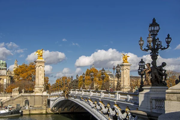 Alexander Iii Híd Egész Szajna Folyón Párizsban Franciaországban Perspektivikus Nézet — Stock Fotó