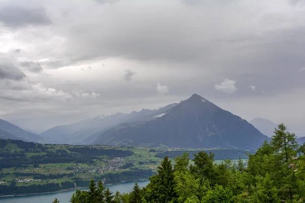 Panoramablick Auf Den Thuner See Und Die Schweizer Alpen Von — Stockfoto