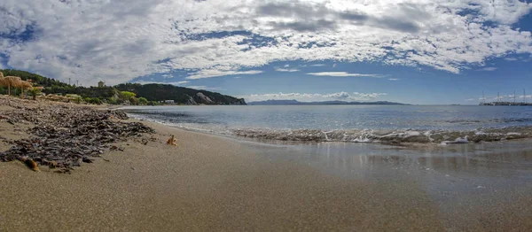 Panorama Plage Sable Fin Sur Île Erikousa Grèce Vue Grand — Photo