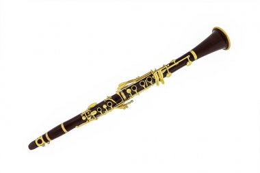 Kahverengi klasik woodwind müzik aleti klarnet beyaz arka plan üzerinde izole. Müzik aletleri serisi