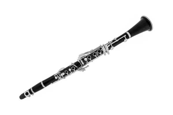 黑色古典木风乐器单簧管隔离在白色背景上 乐器系列 — 图库照片