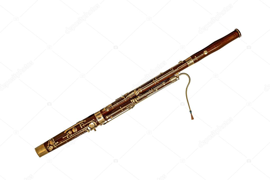 Wooden bassoon isolated on a white background. Music instruments series