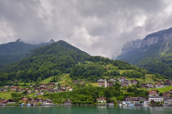 Schöne Aussicht Auf Merligen Schweiz Den Schweizer Alpen Thunersee Vom — Stockfoto