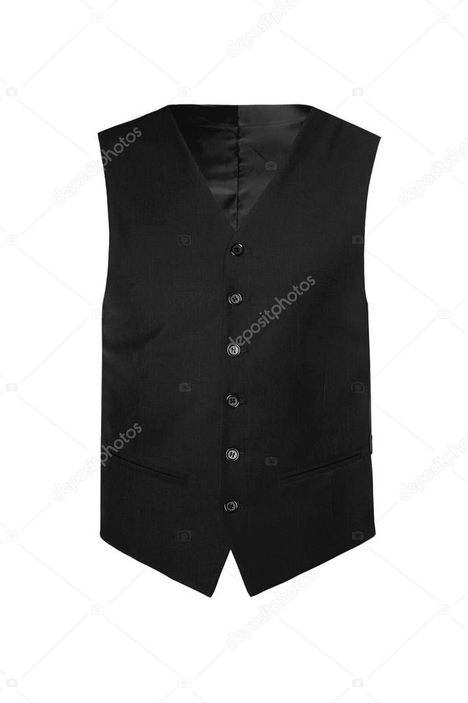 Fashionable men's black vest isolated on white background. Ghost mannequin photography