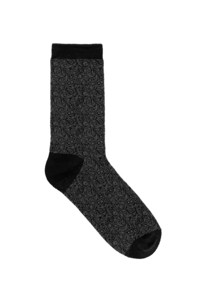 Λαχούρι Μοτίβο Μοντέρνα Μαύρο Ενιαίο Βαμβάκι Κάλτσα Απομονωθεί Λευκό Φόντο — Φωτογραφία Αρχείου