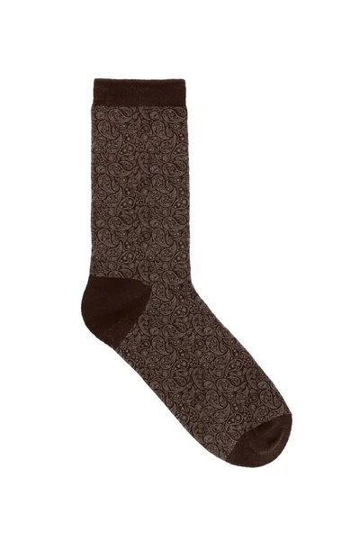 Paisleyova Struktura Elegantní Hnědá Jednoduchá Bavlněná Ponožka Izolovaná Bílém Pozadí — Stock fotografie
