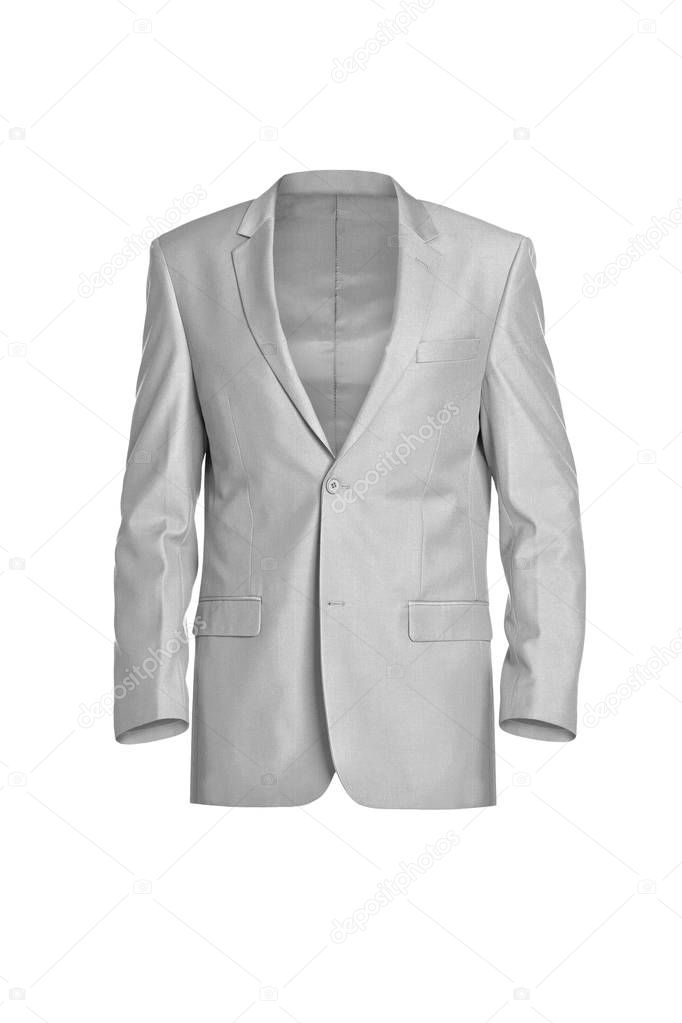 White stylish men's jacket isolated on white background. Ghost mannequin photography