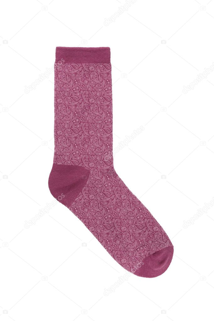 Paisley pattern fashionable pink single cotton sock isolated on white background