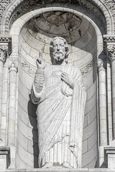 Escultura Jesucristo Exterior Basilique Sacre Coeur Monmartre París Francia —  Fotos de Stock