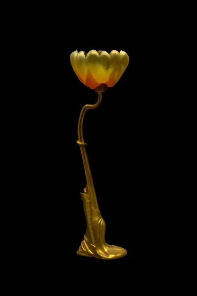 Элегантность Золота Старинные Настольные Лампы Цветочной Формы Плафон Изолированы Черном — стоковое фото
