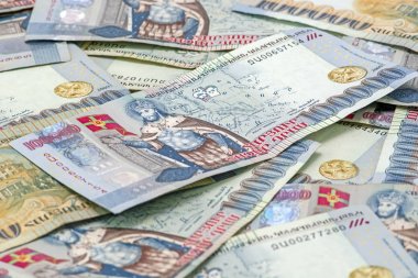 Amd 100.000 banknotta Ermeni Dramı'nın yakın çekim. İş ve finans kavramı. Seçici odaklama ve bulanık arka plan ile makro kompozisyon