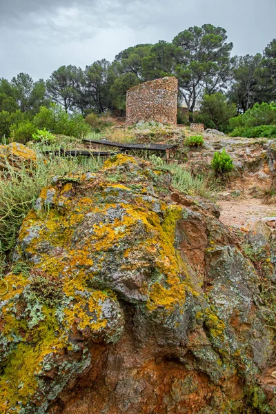 Alacsony Látószögű Kilátás Középkori Romok Tossa Mar Costa Brava Katalónia — Stock Fotó