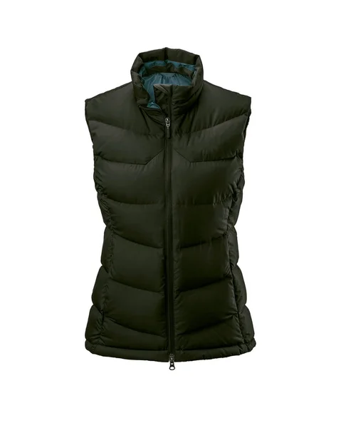 Women Dark Green Warm Sport Puffer Vest Isolated White Background — Stock Photo, Image