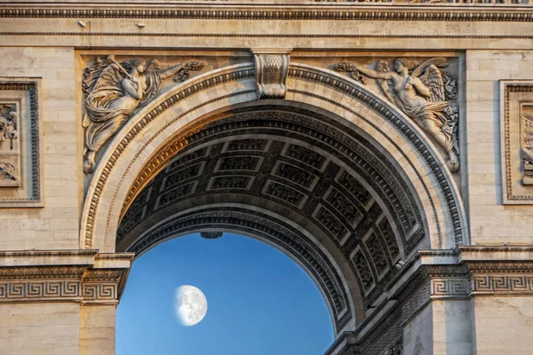 Közelről Látható Arc Triomphe Carrousel Diadalív Világít Naplemente Fény Között — Stock Fotó