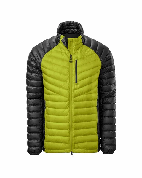 Amarelo Masculino Com Casaco Desporto Quente Preto Puffer Isolado Sobre — Fotografia de Stock