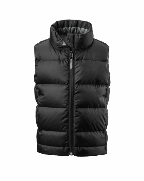 Çocukların siyah, sıcak spor kabarık yeleği beyaz arka planda izole edilmiş. Hayalet manken fotoğrafçılığı