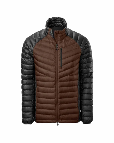 Castanho Masculino Com Casaco Desporto Quente Preto Puffer Isolado Sobre — Fotografia de Stock