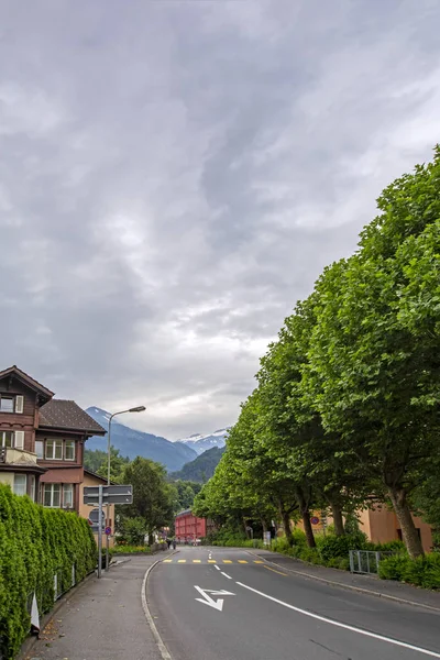 Cidade Velha Interlaken Suíça Arquitetura Tradicional Habitação Histórico Suíça Paisagem — Fotografia de Stock