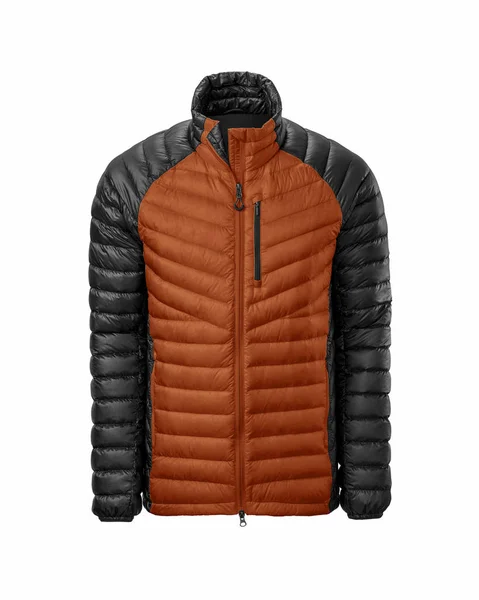 Laranja Masculina Com Casaco Desporto Quente Preto Puffer Isolado Sobre — Fotografia de Stock